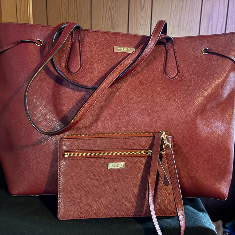 Kate Spade Burgundy Tote and Wristlet Set